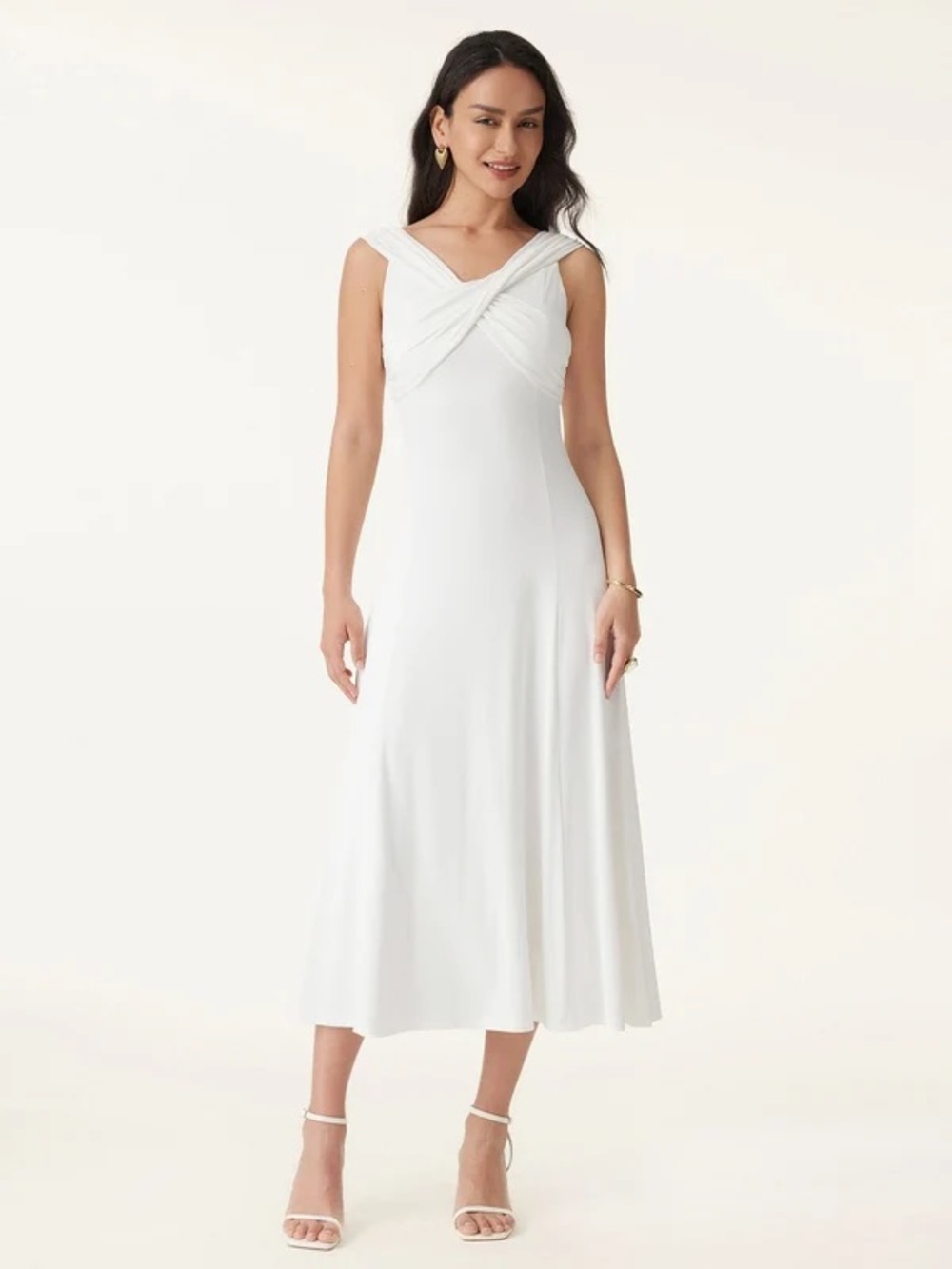 OGL NWT Flowy Criss-Cross Off Shoulder Midi Brami Dress Size Large Rose Mauve - Picture 4 of 16